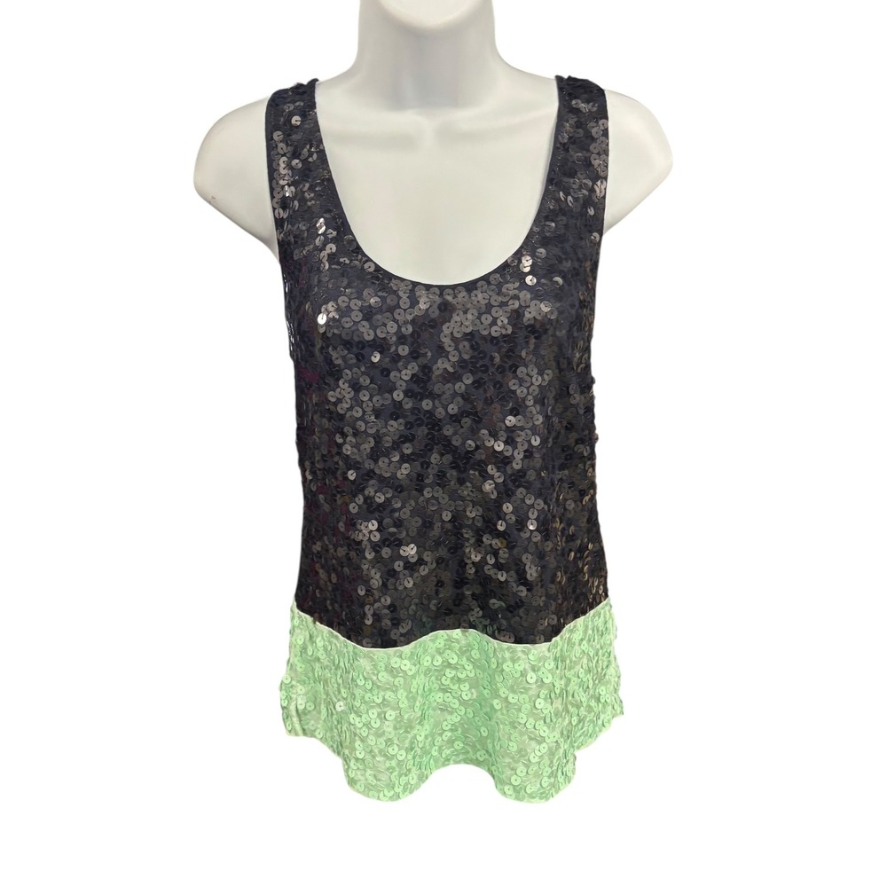 J Crew Sequin Y2K Tank Top Mint Green Trim Women's Size Small